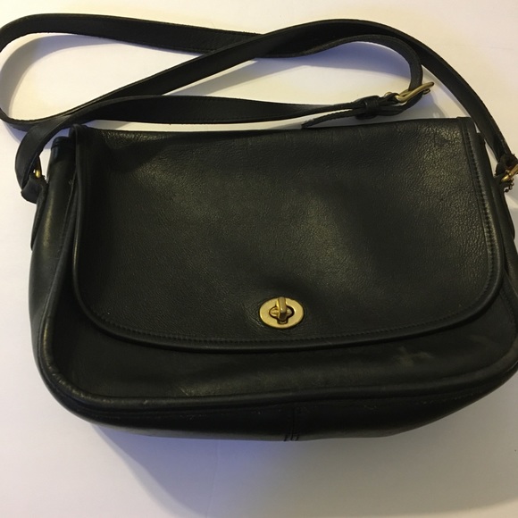 Coach Handbags - Vintage Coach Black Leather City Crossbody Shoulder Bag Brass Hardware